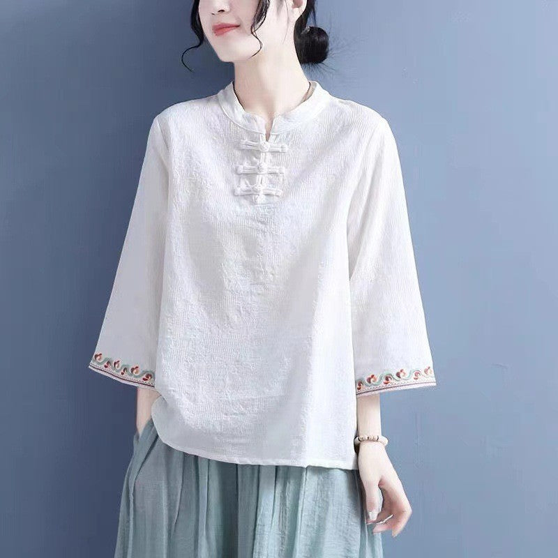 Anara Embroidered Bell-Sleeve Blouse
