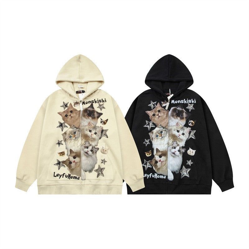 Cat Graphic Cardigan Hoodie