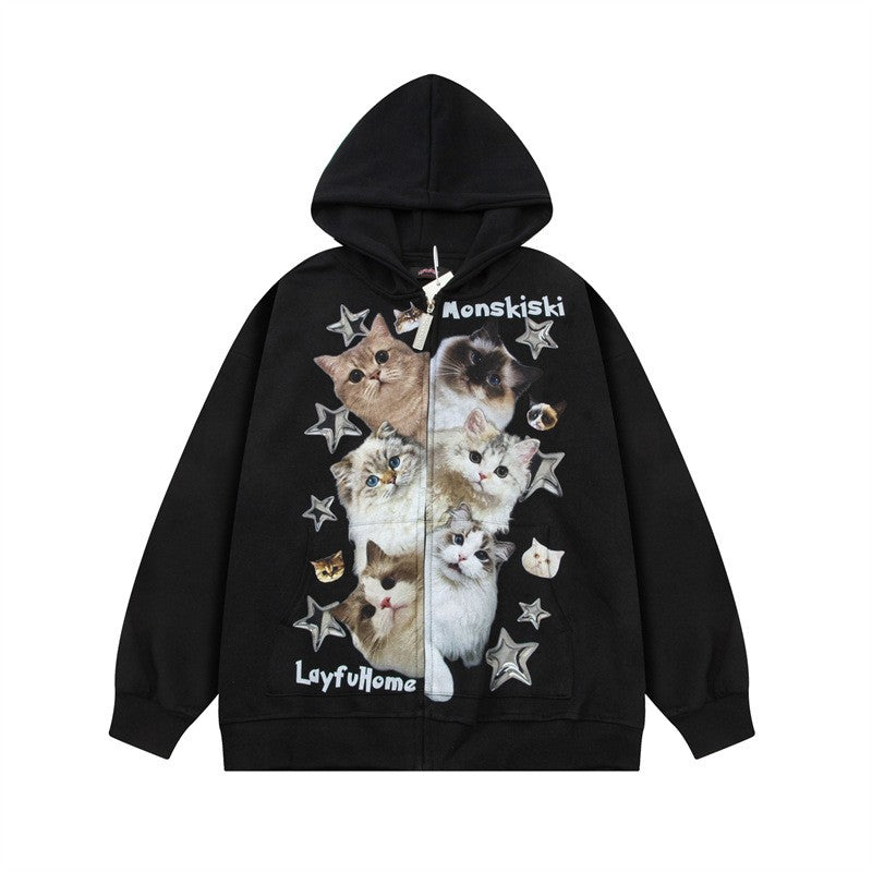 Cat Graphic Cardigan Hoodie