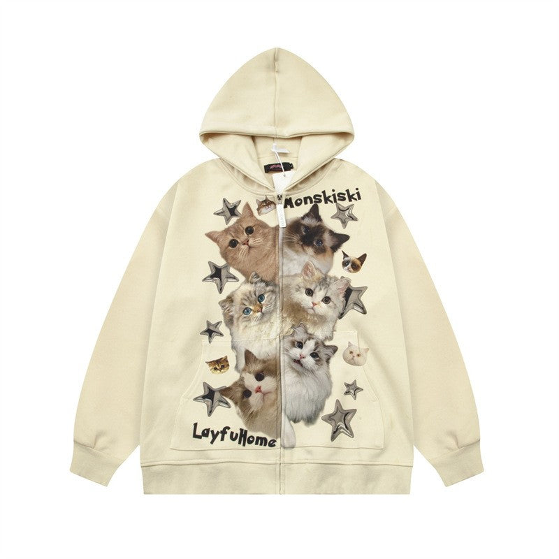 Cat Graphic Cardigan Hoodie