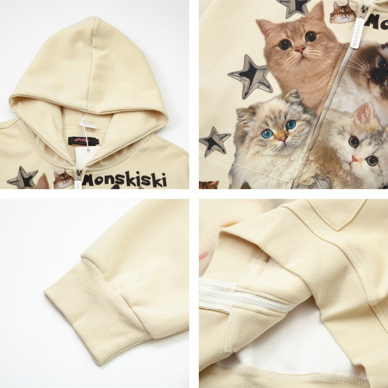 Cat Graphic Cardigan Hoodie