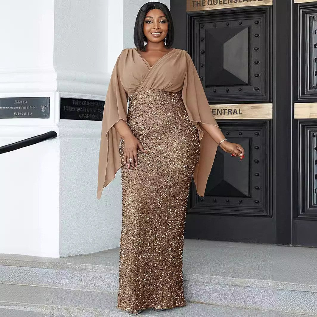 Elegant Sequin Evening A-Line Dress