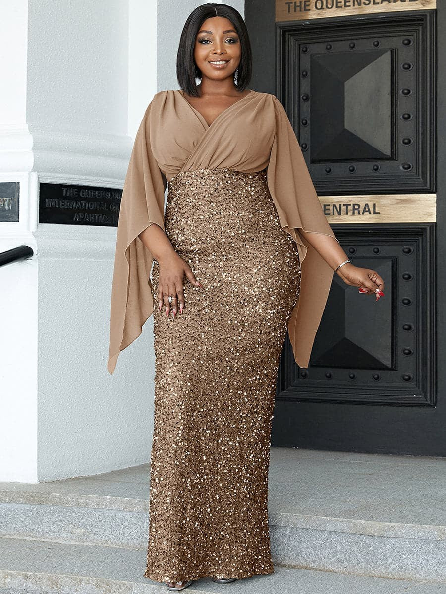 Elegant Sequin Evening A-Line Dress