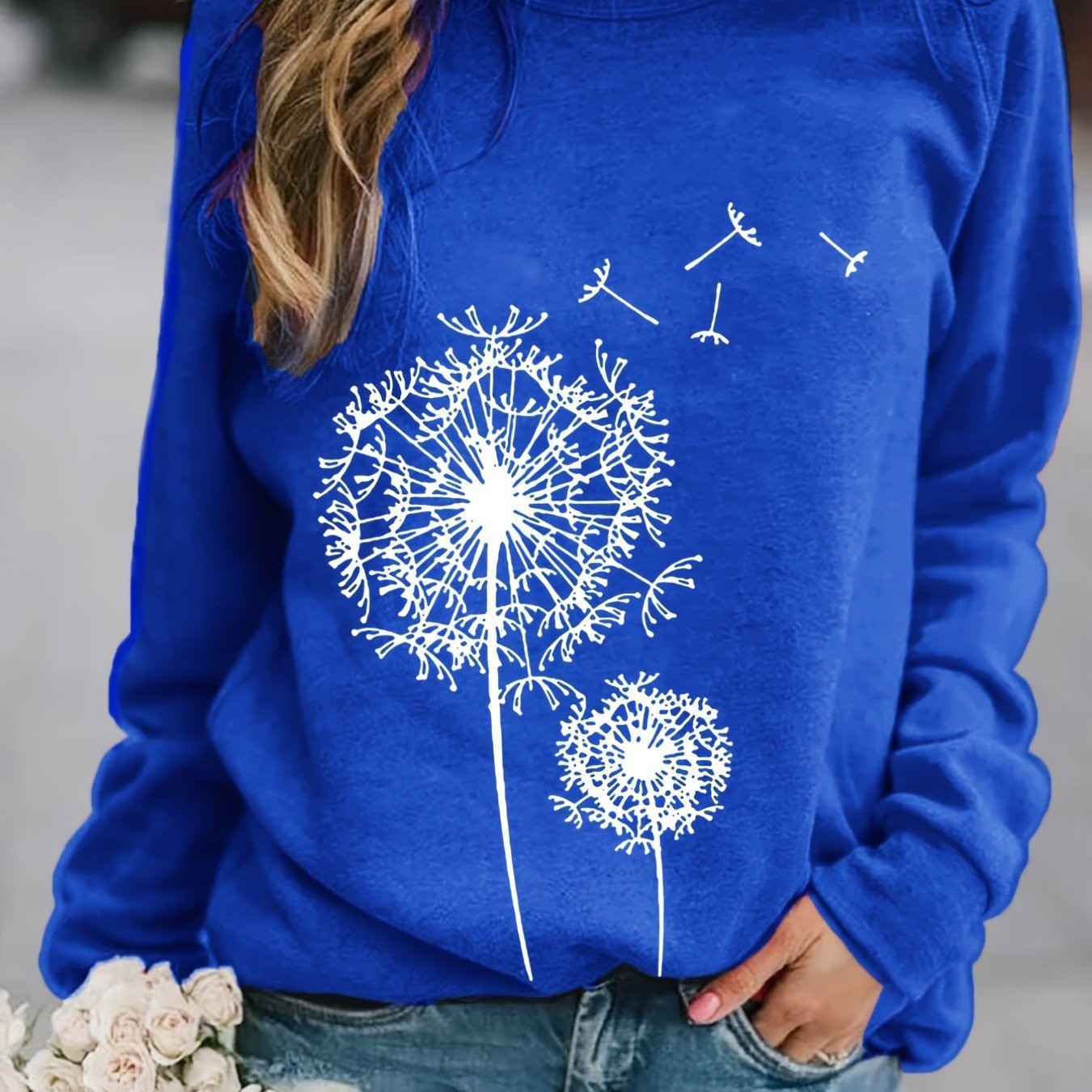 Floral Dandelion Graphic Crewneck Sweatshirt