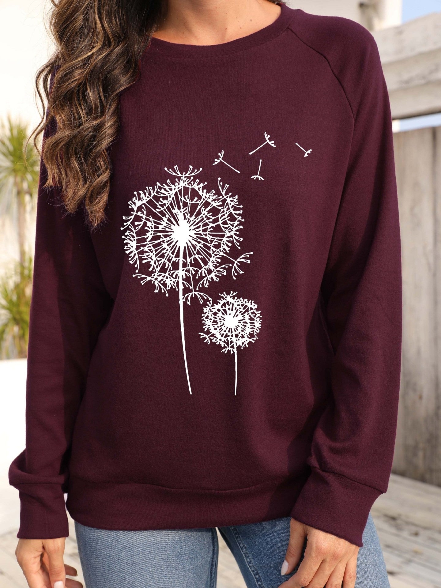Floral Dandelion Graphic Crewneck Sweatshirt
