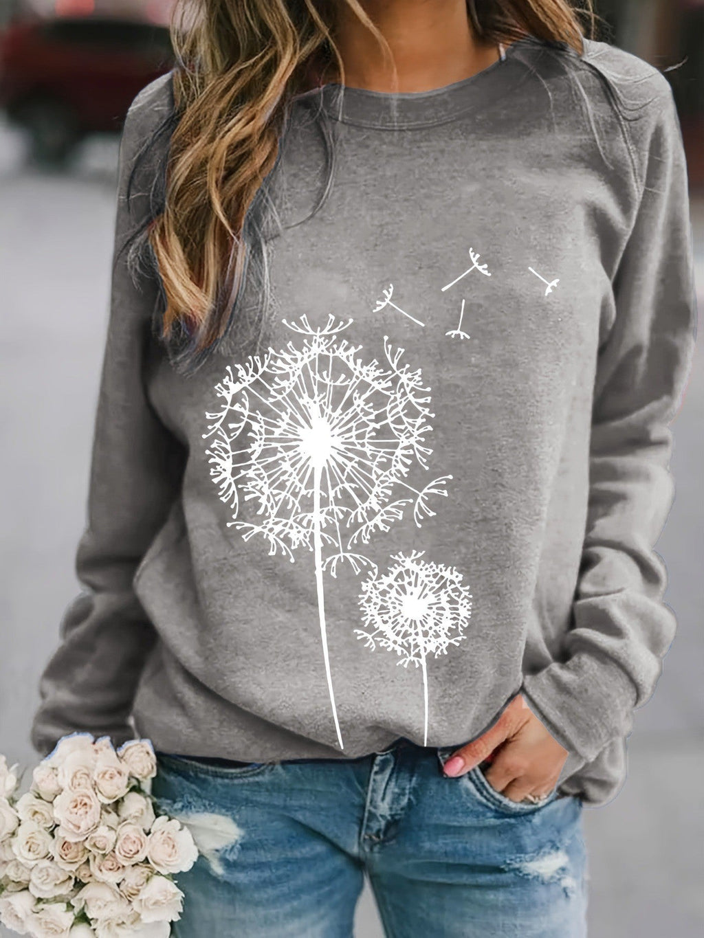Floral Dandelion Graphic Crewneck Sweatshirt