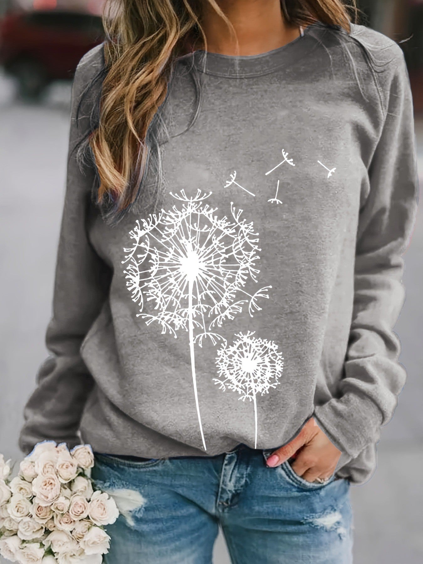 Floral Dandelion Graphic Crewneck Sweatshirt