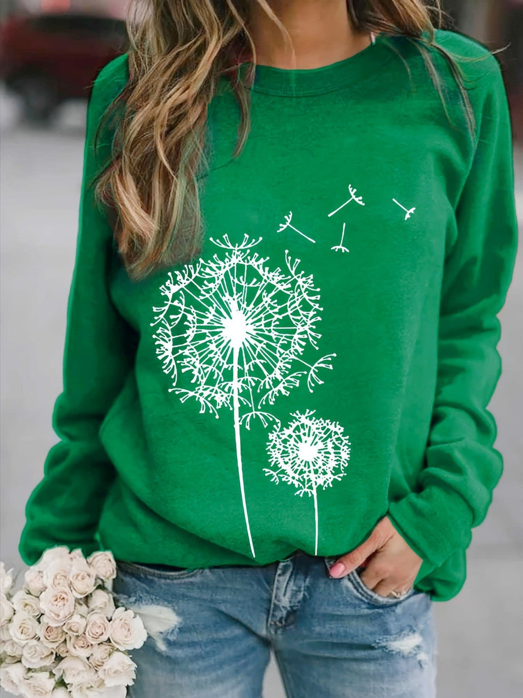 Floral Dandelion Graphic Crewneck Sweatshirt