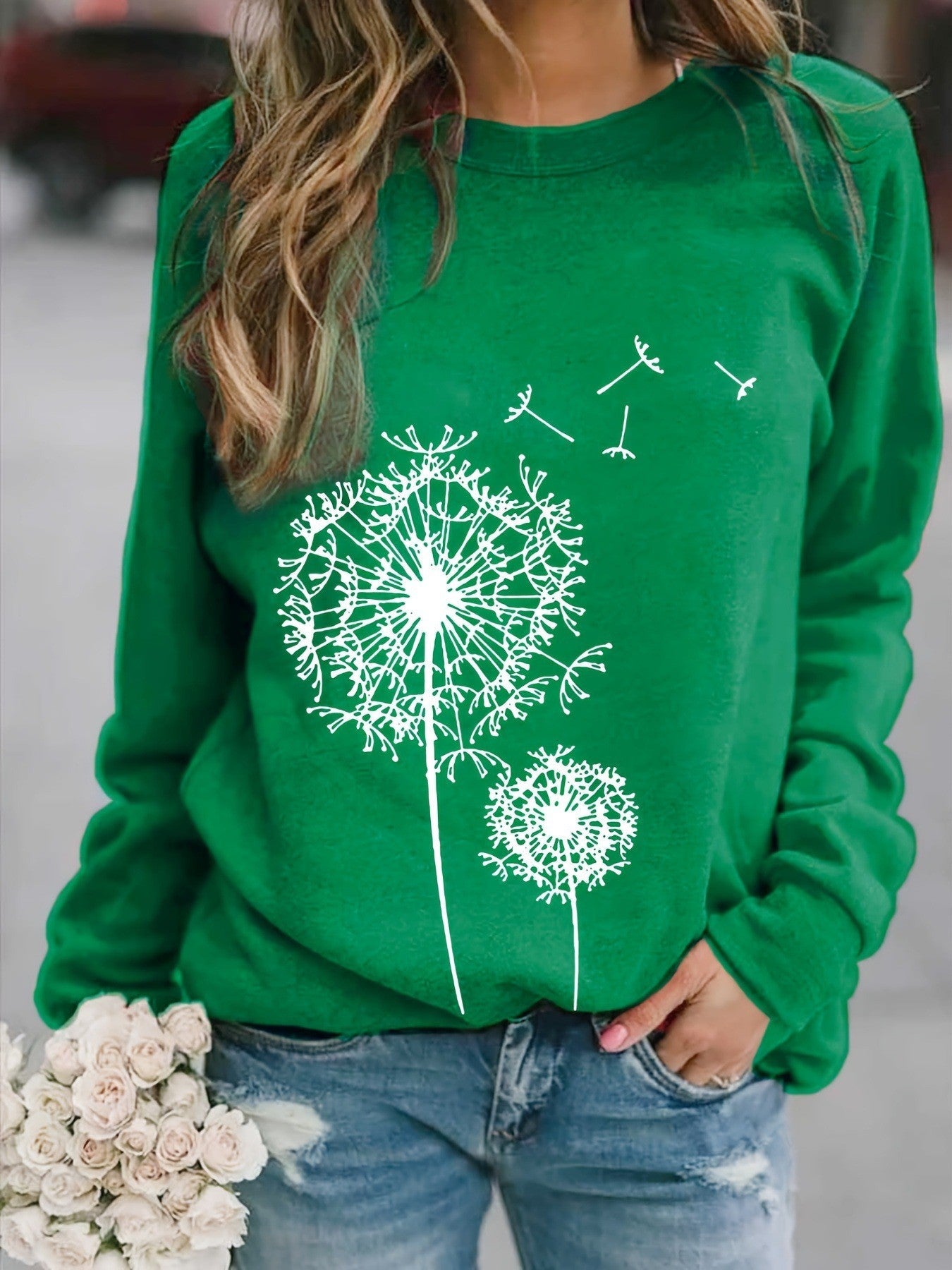 Floral Dandelion Graphic Crewneck Sweatshirt
