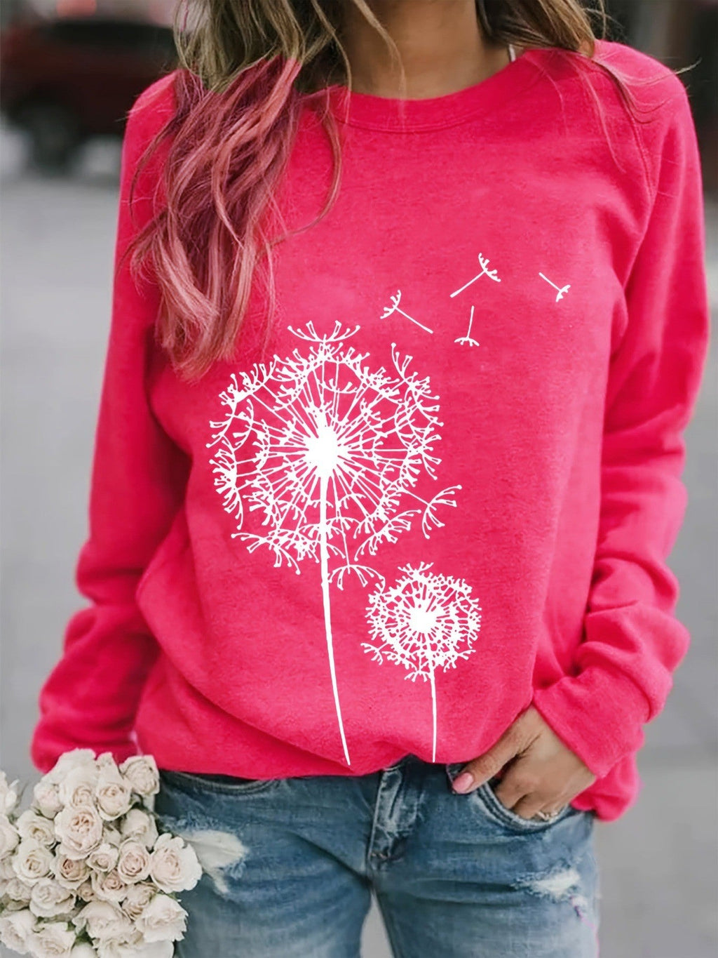 Floral Dandelion Graphic Crewneck Sweatshirt