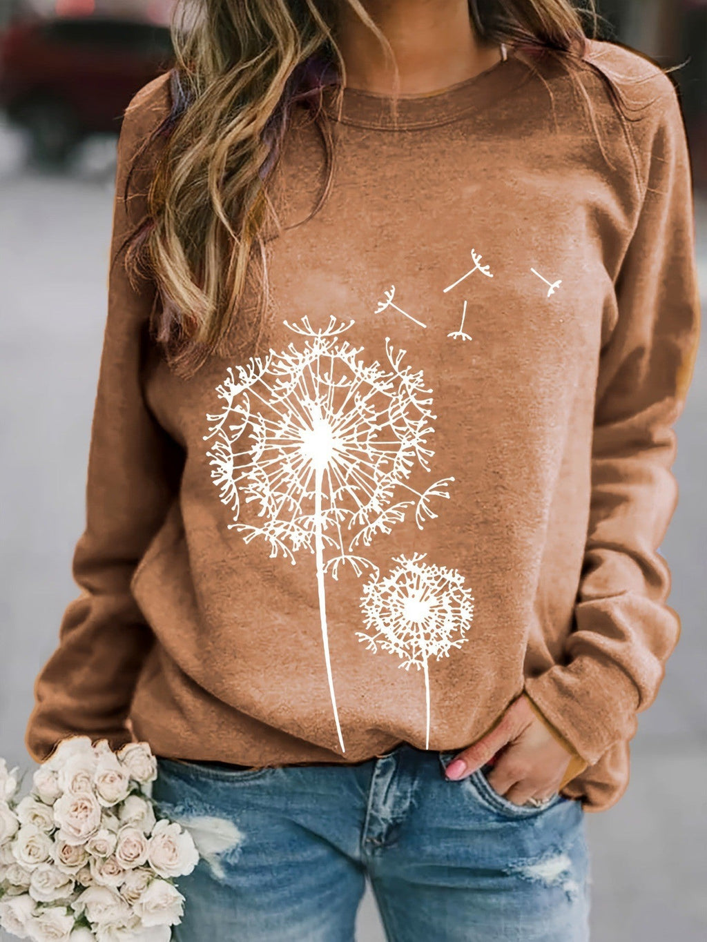 Floral Dandelion Graphic Crewneck Sweatshirt