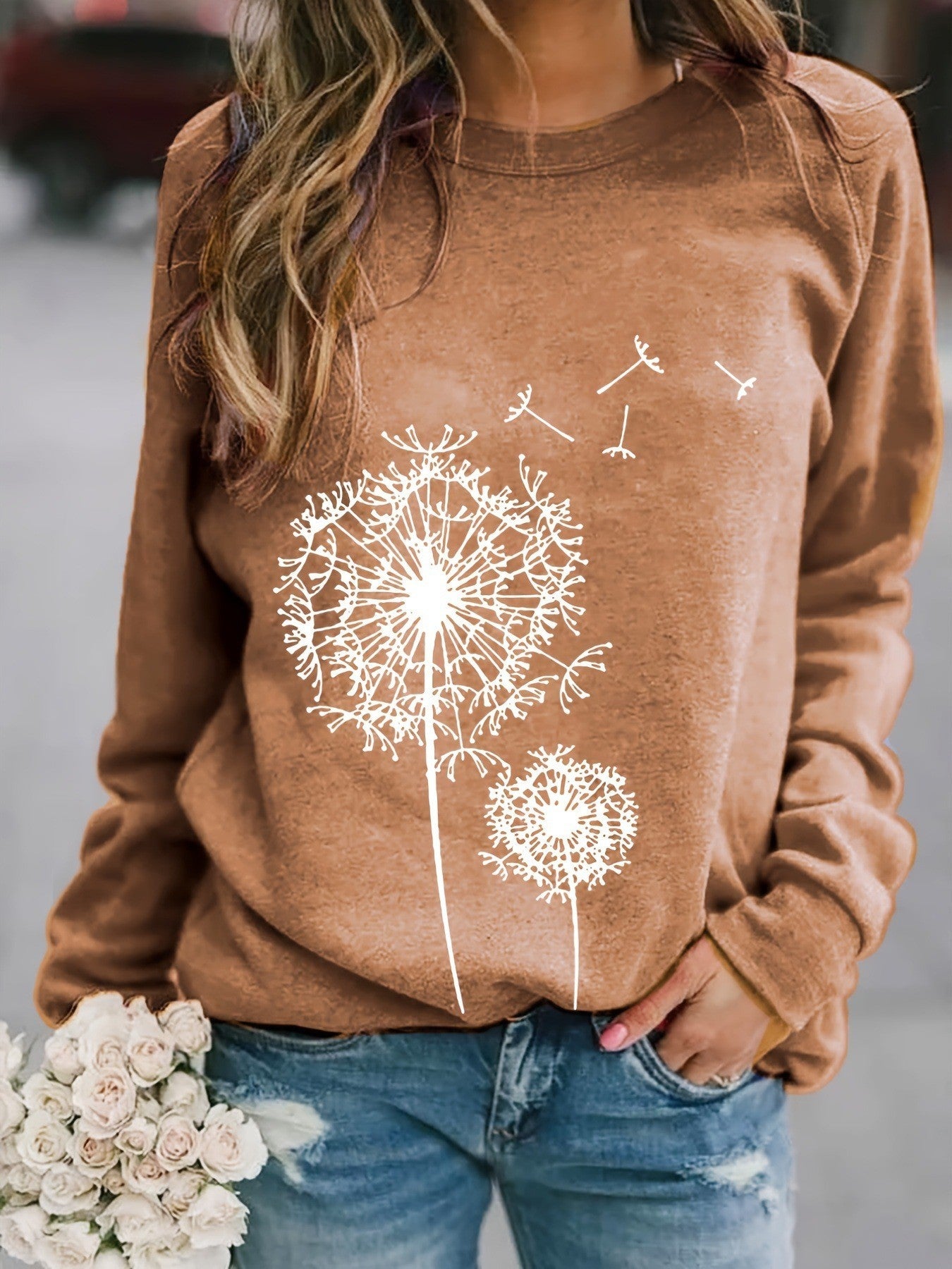 Floral Dandelion Graphic Crewneck Sweatshirt