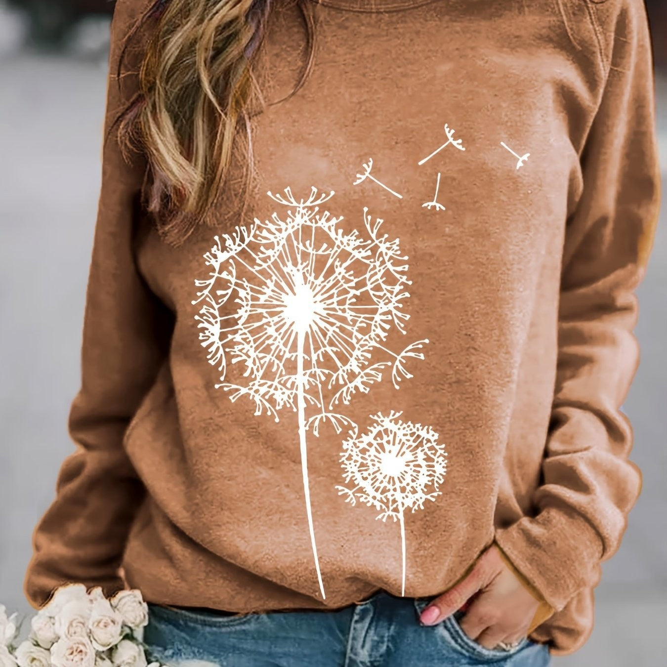 Floral Dandelion Graphic Crewneck Sweatshirt