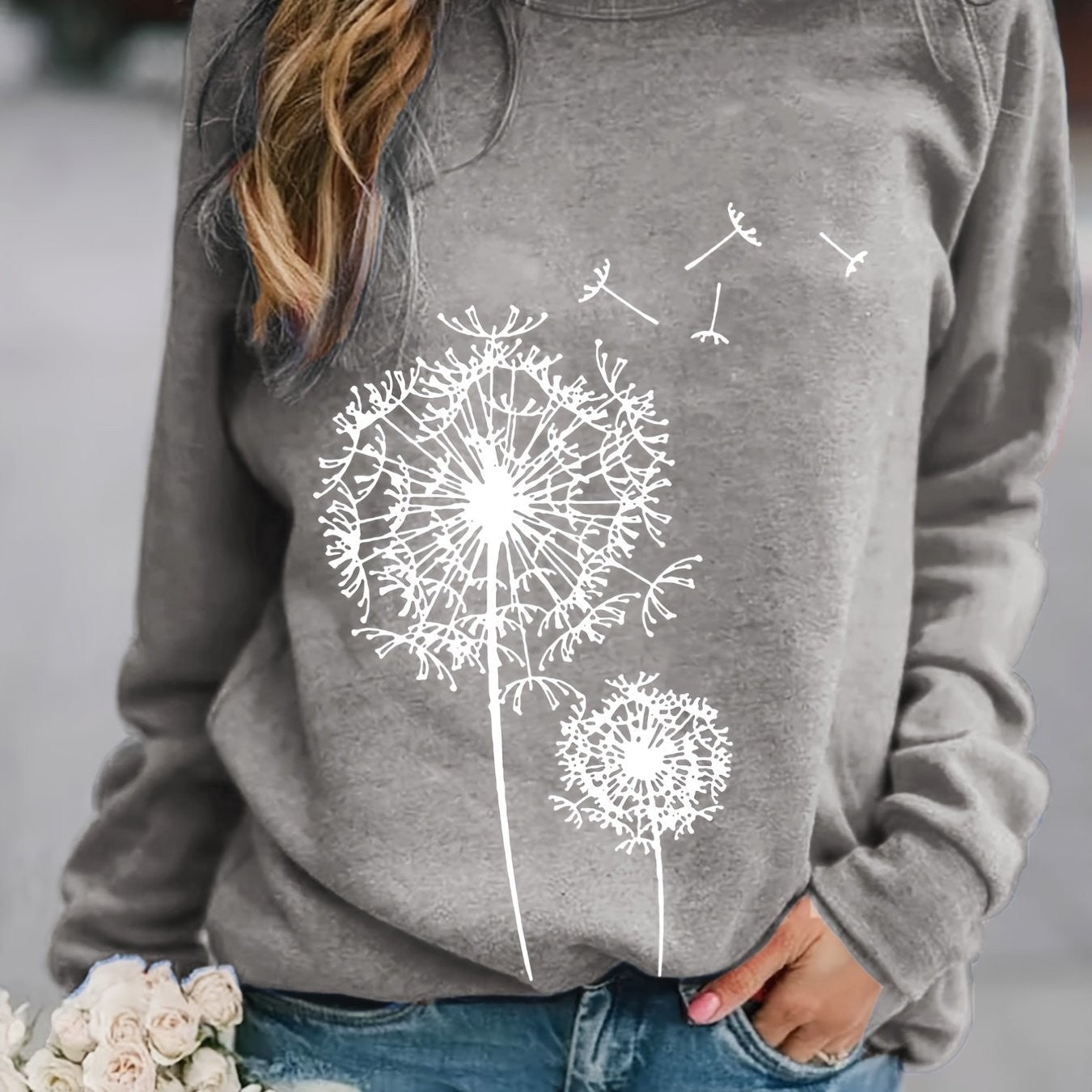 Floral Dandelion Graphic Crewneck Sweatshirt