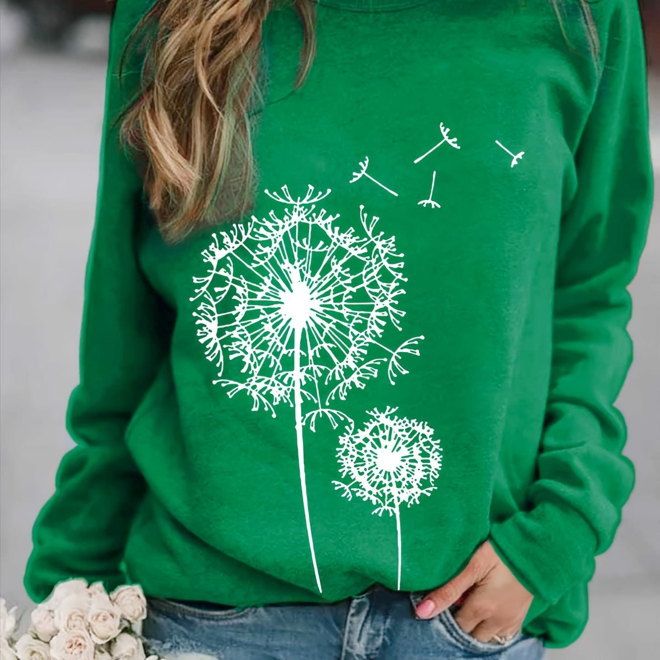 Floral Dandelion Graphic Crewneck Sweatshirt