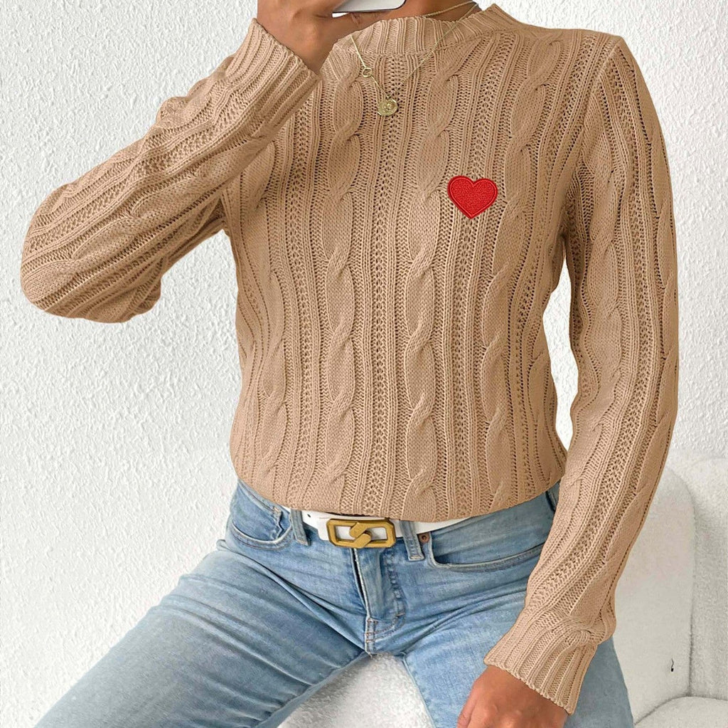 Heart-Patterned Knit Pullover