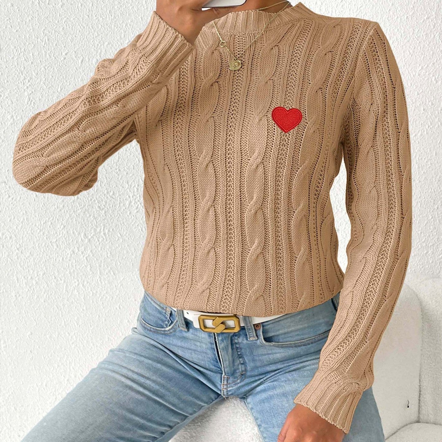 Heart-Patterned Knit Pullover