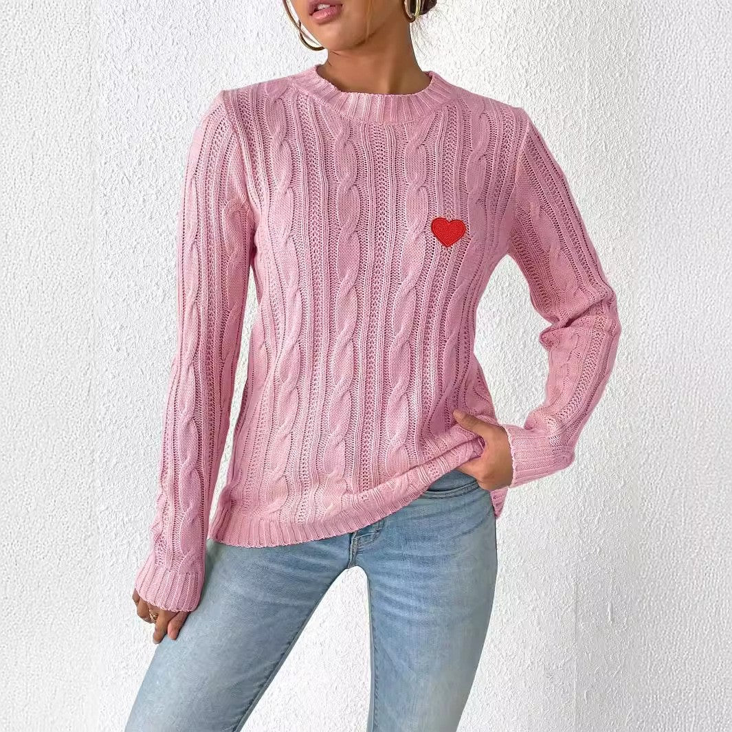Heart-Patterned Knit Pullover