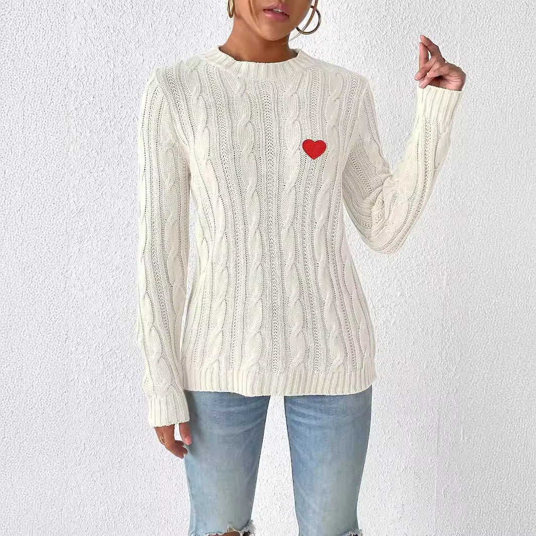 Heart-Patterned Knit Pullover