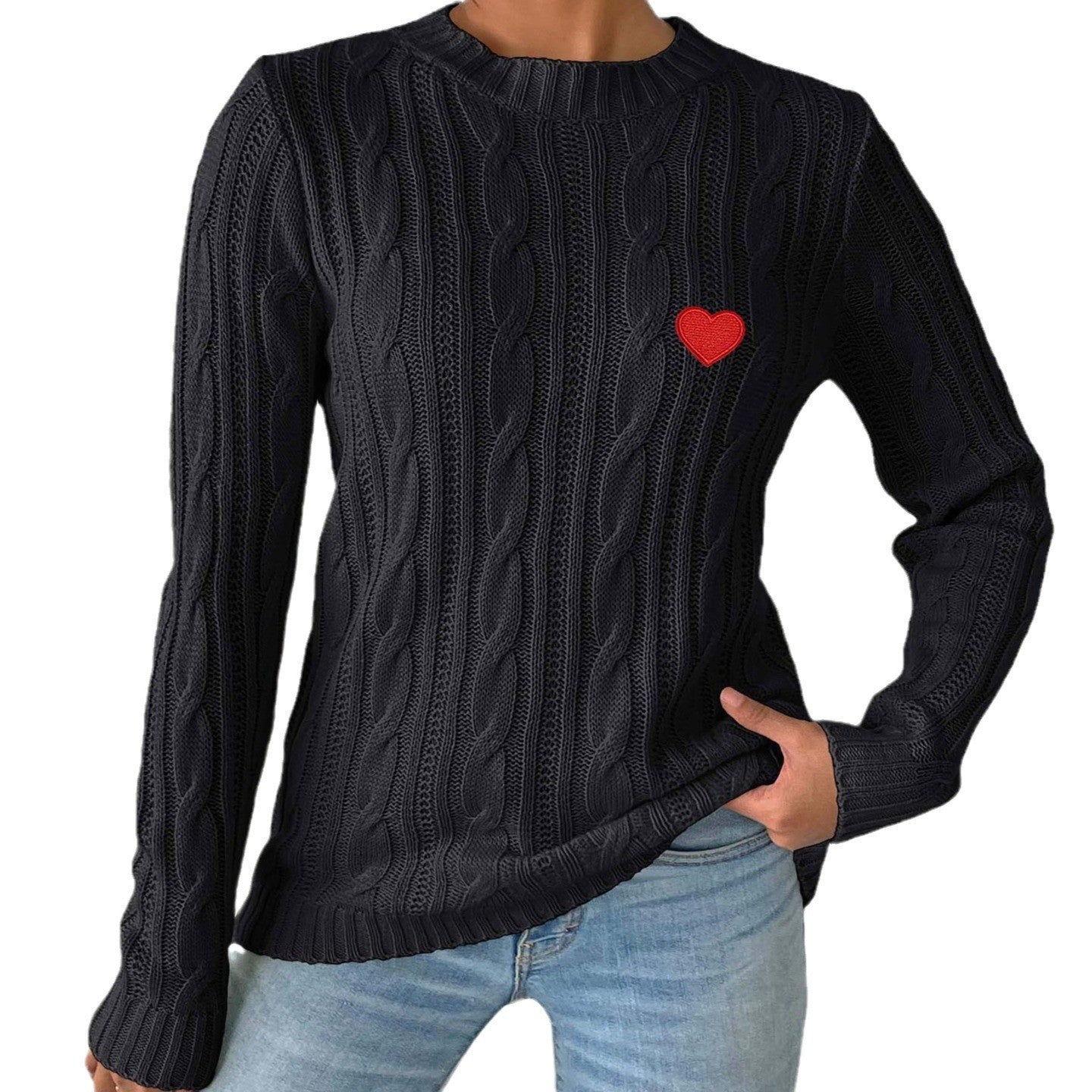 Heart-Patterned Knit Pullover