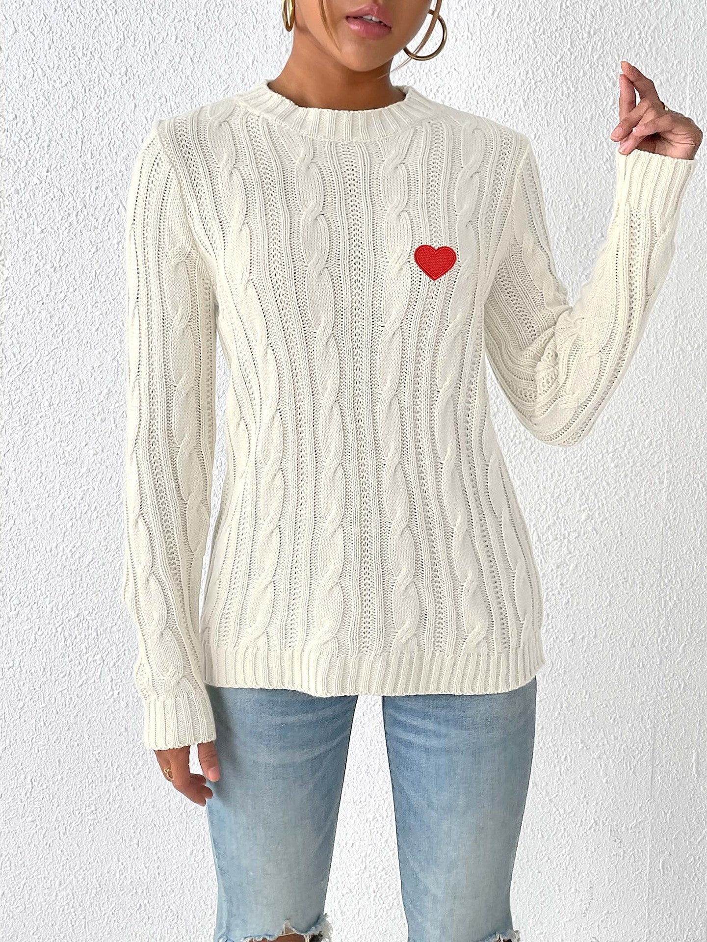 Heart-Patterned Knit Pullover