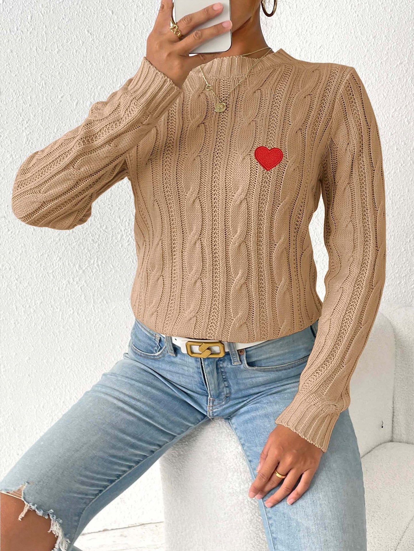 Heart-Patterned Knit Pullover
