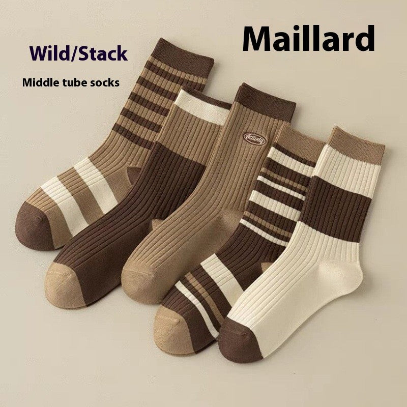Maillard Stripe Mid-Calf Socks (5 Pairs)