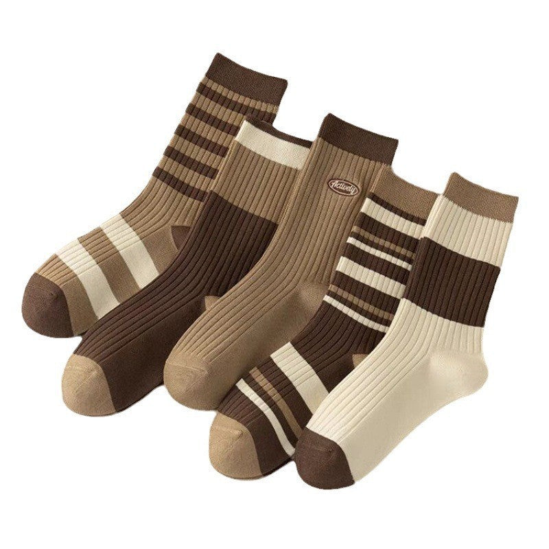 Maillard Stripe Mid-Calf Socks (5 Pairs)