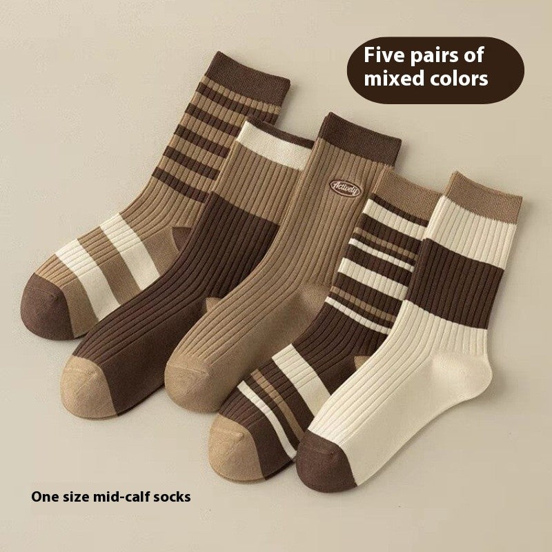 Maillard Stripe Mid-Calf Socks (5 Pairs)