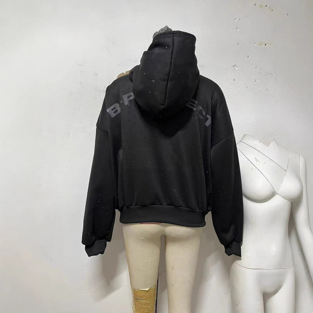 Modern Graphic Print Lantern-Sleeve Hoodie