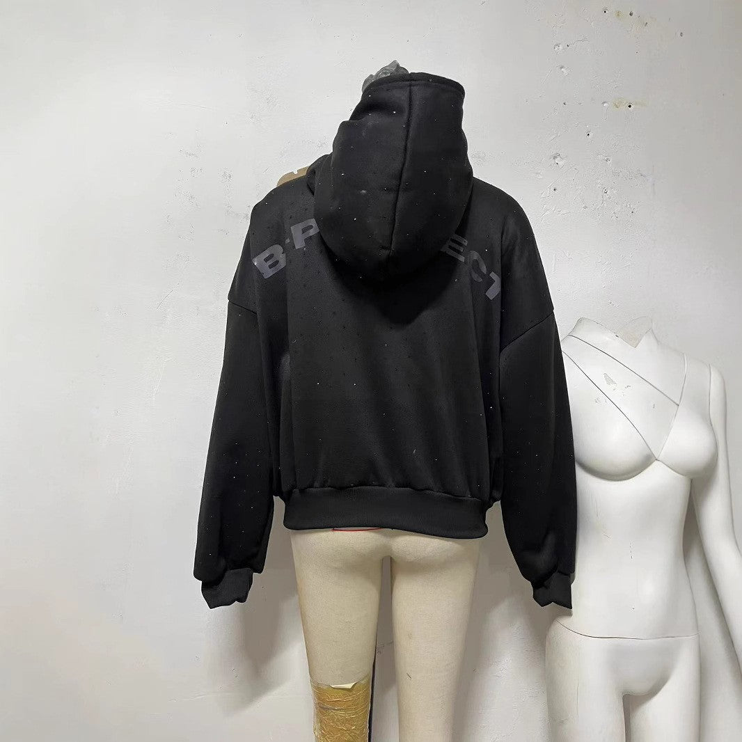 Modern Graphic Print Lantern-Sleeve Hoodie