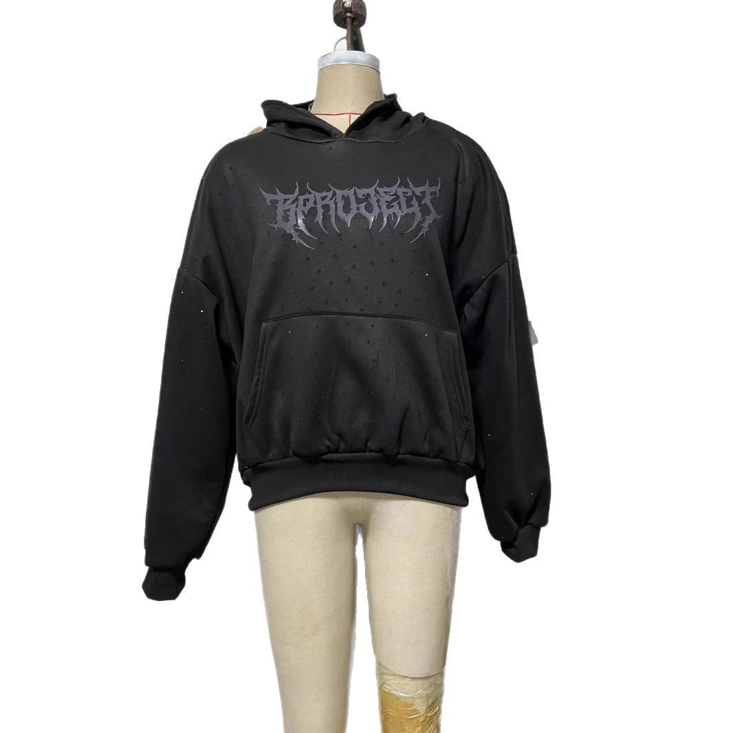 Modern Graphic Print Lantern-Sleeve Hoodie