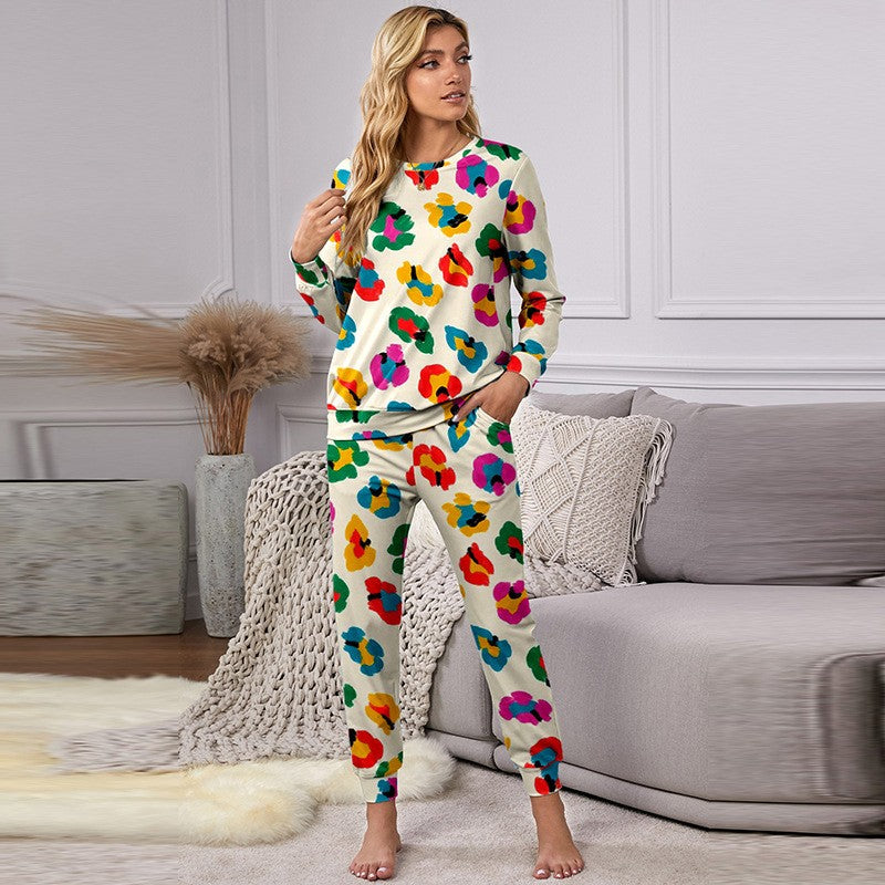 Printed Casual Two-Piece Top and Pants Set