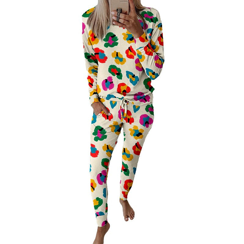 Printed Casual Two-Piece Top and Pants Set