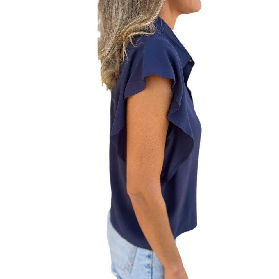 Satin Short-Sleeve Buttoned Loose Shirt