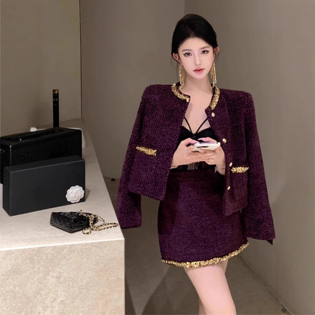Sequin-Accented Woolen Two-Piece Set