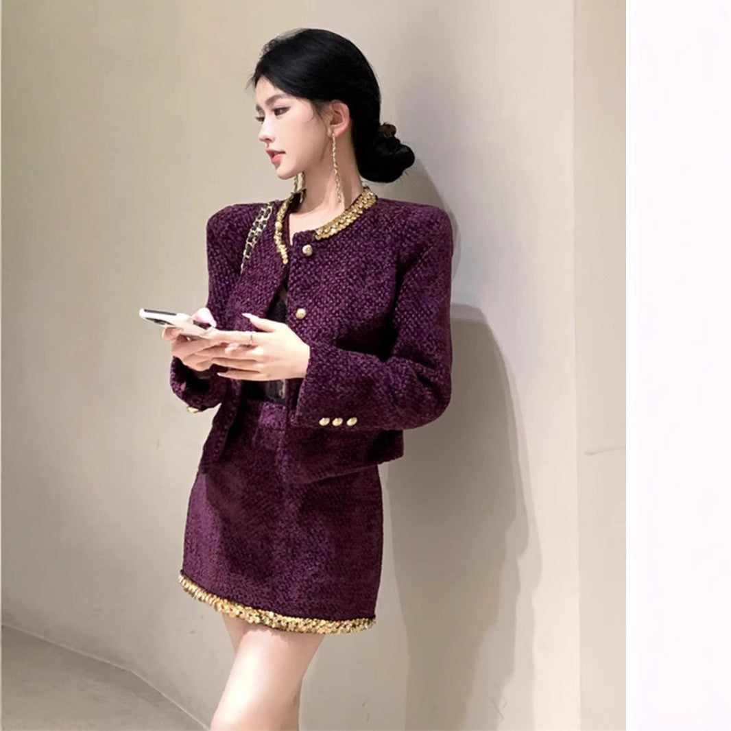Sequin-Accented Woolen Two-Piece Set