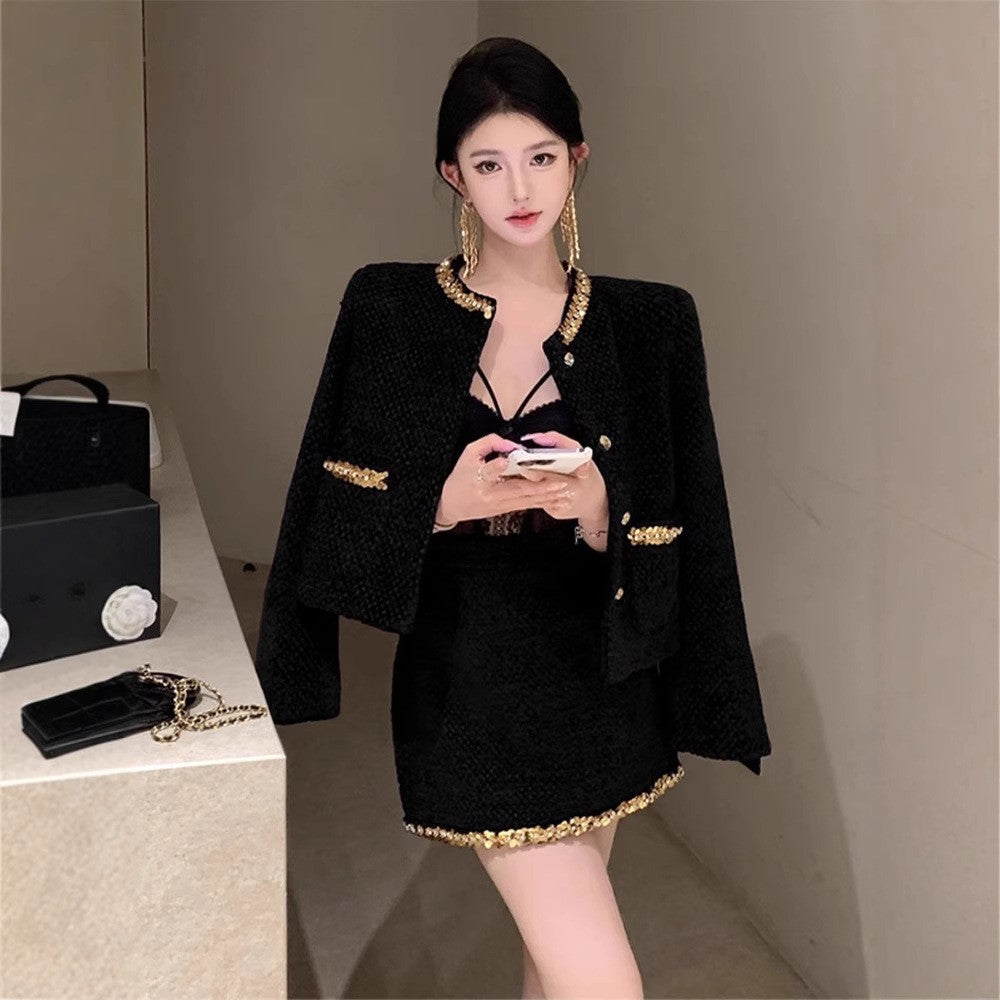 Sequin-Accented Woolen Two-Piece Set