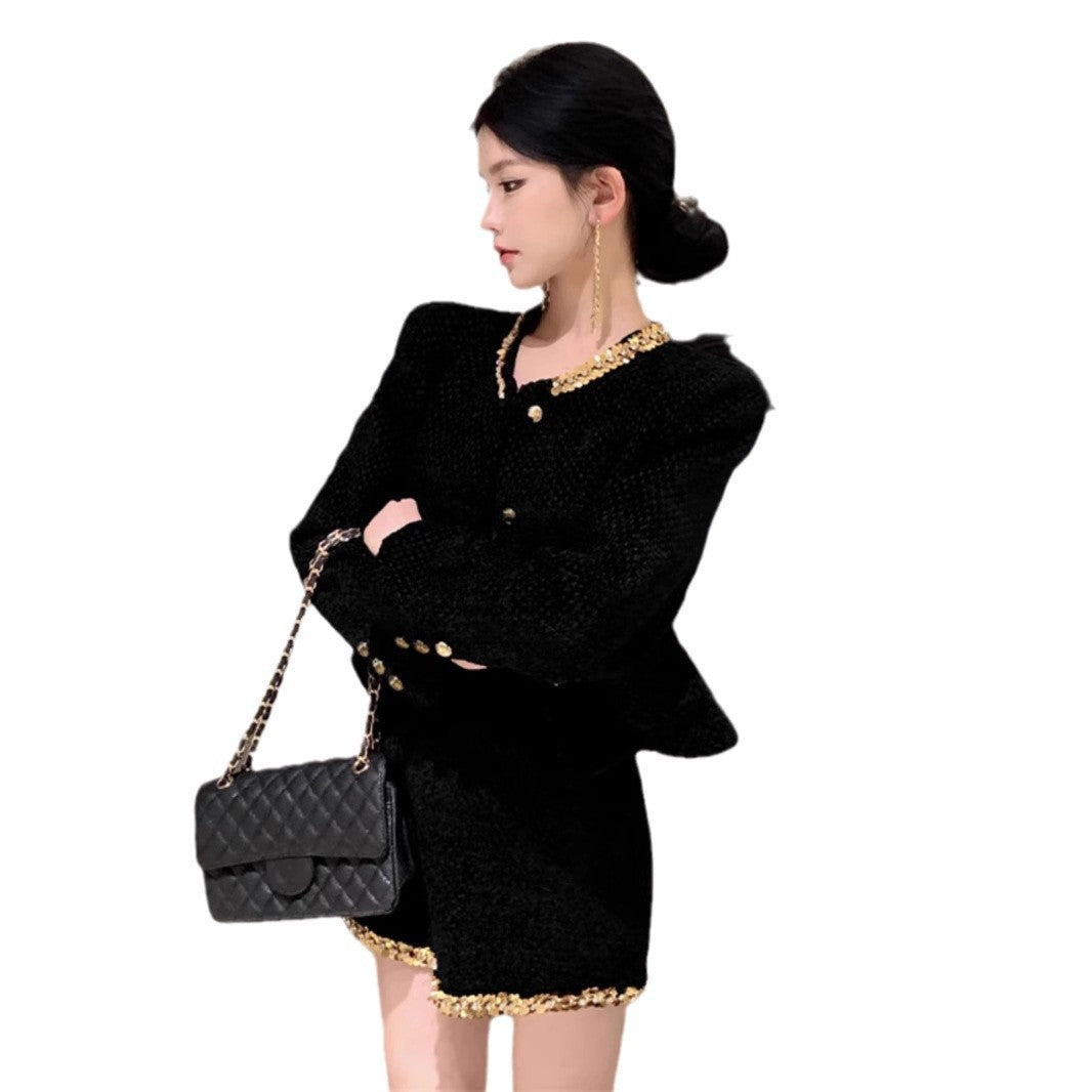 Sequin-Accented Woolen Two-Piece Set