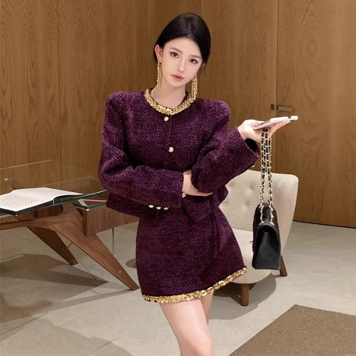 Sequin-Accented Woolen Two-Piece Set