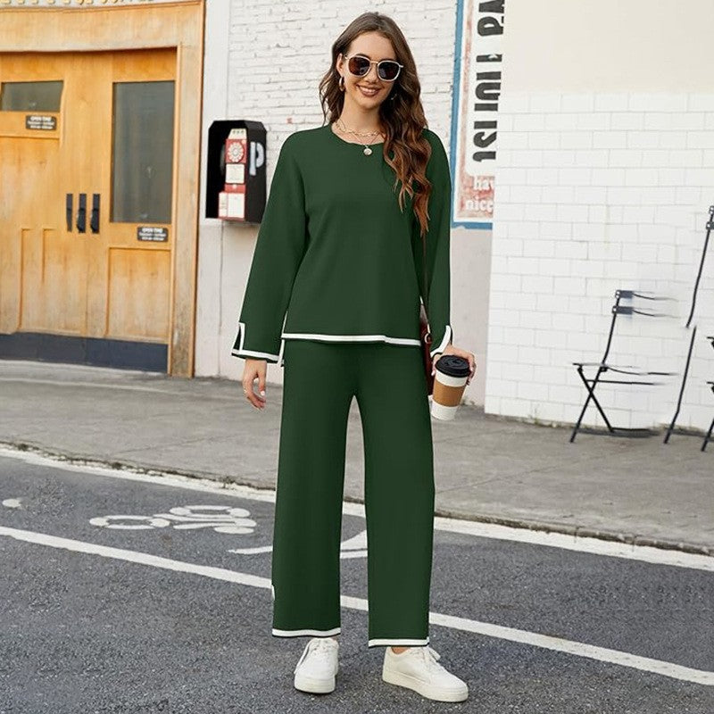 Soft Knit Lounge Top and Wide-Leg Pants Set