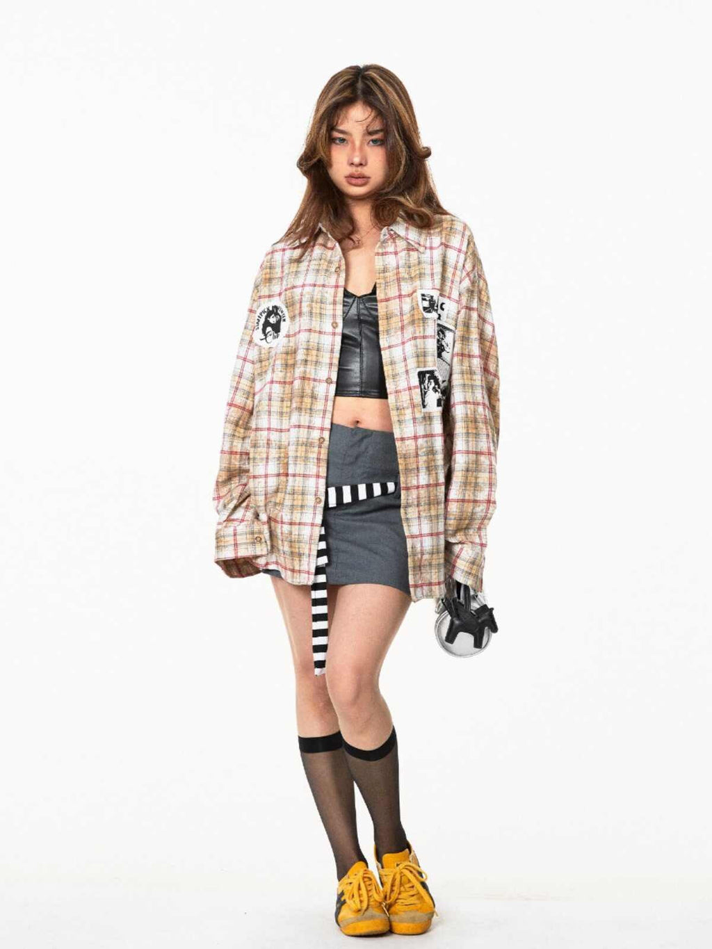 Vintage Washed Plaid Embroidered Button Shirt