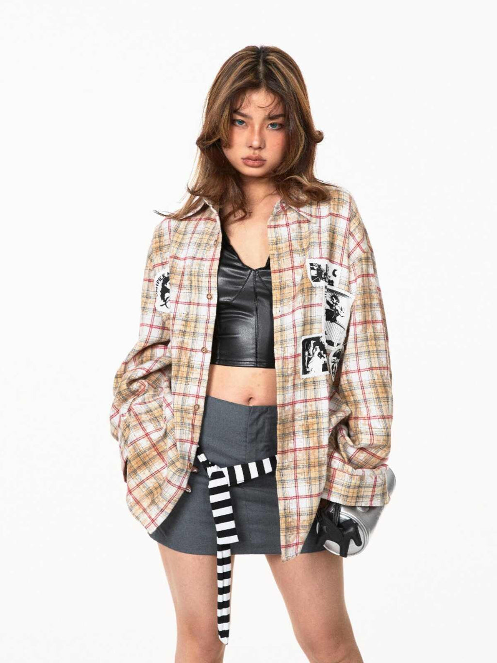 Vintage Washed Plaid Embroidered Button Shirt